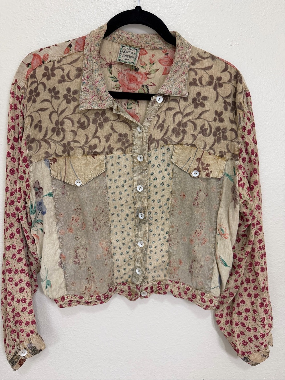 Sacred Threads Patchwork Floral Boho Jacket Shirt Prairie Cottagecore M/L